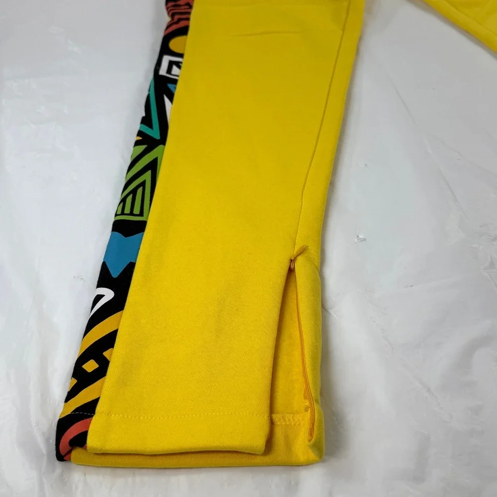 Create 2MRW Men Yellow Tribal Geometric Print Jogger Sweatpants Ankle Zip NWT